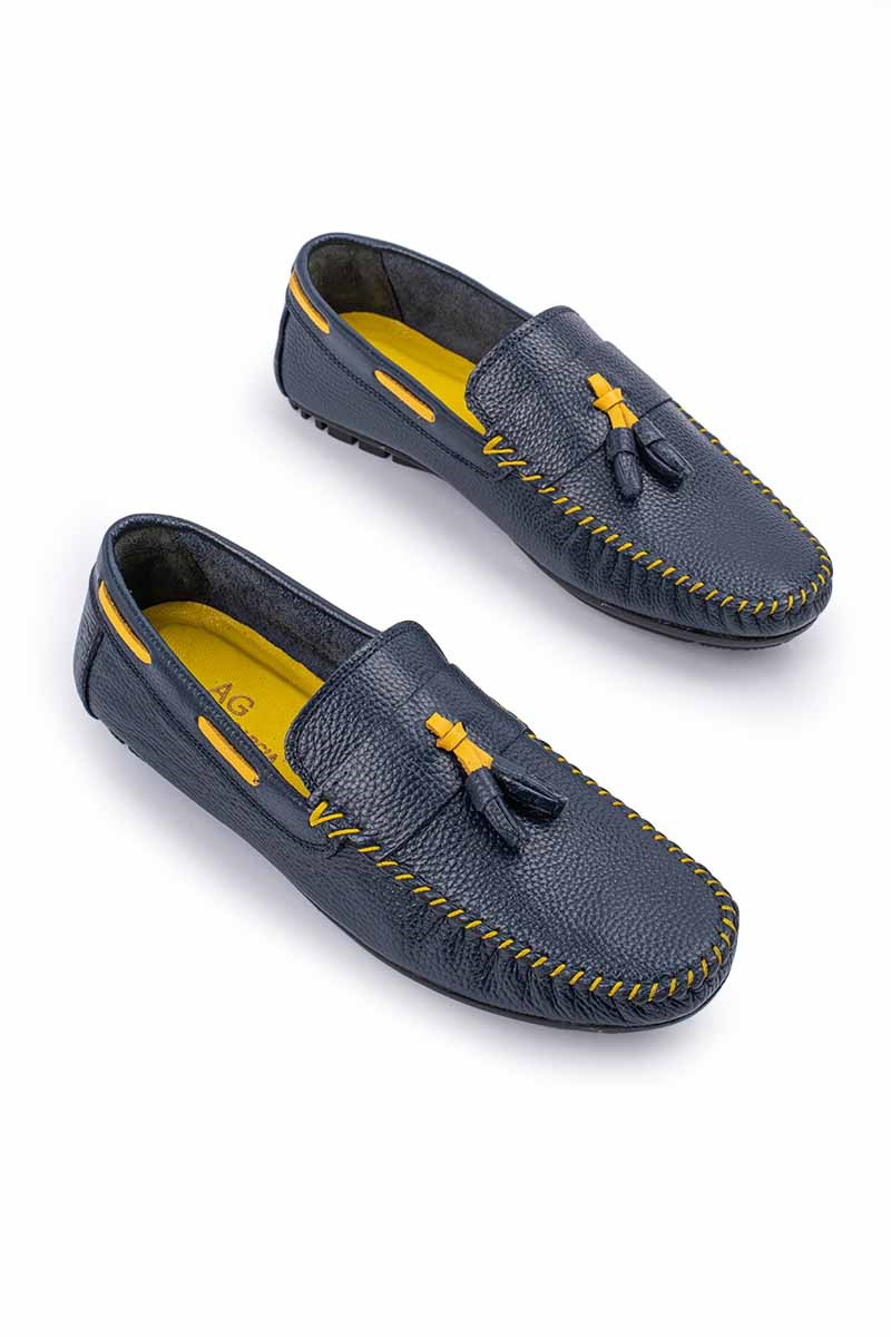 ALEXANDER GARCIA Men's Genuine Leather Moccasins - Dark Blue 20230321132