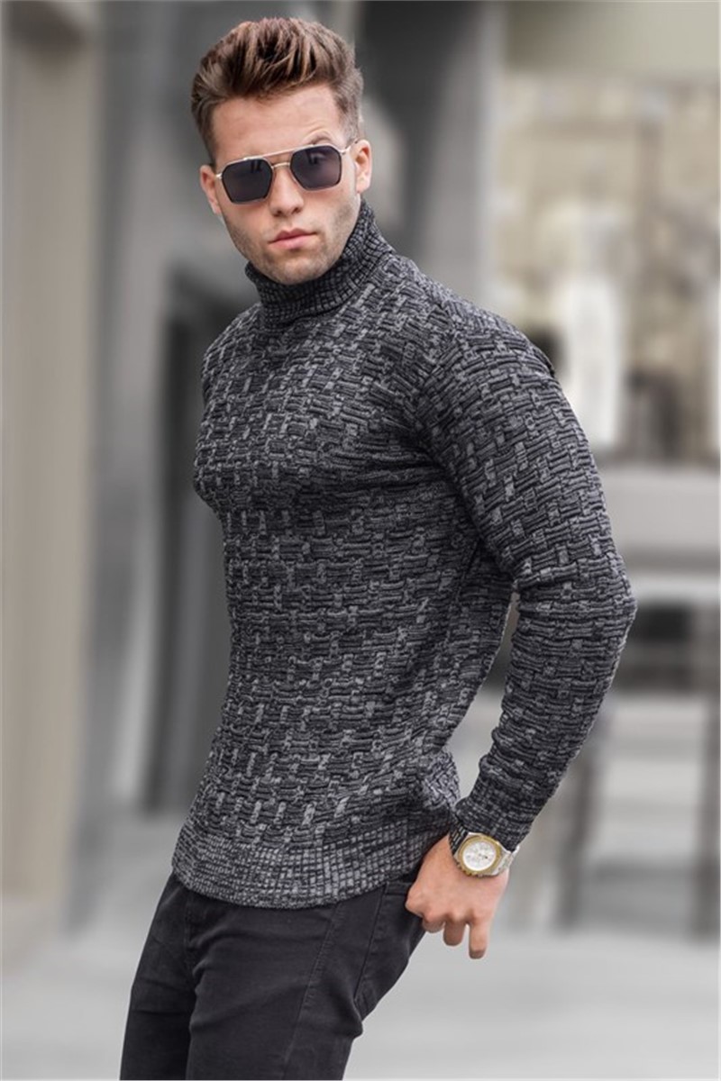 Męski sweter z dzianiny 5758 - czarny #333710