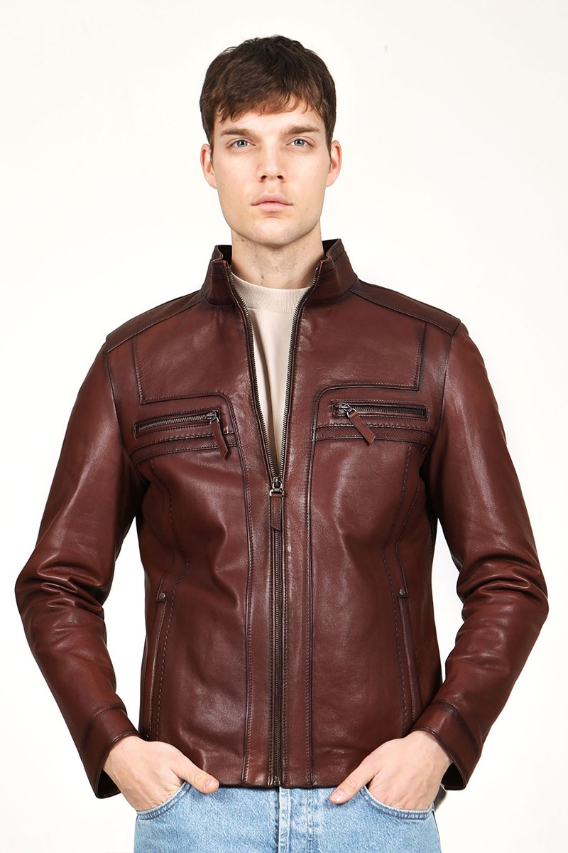 Men's Real Leather Jacket - Brown #317593