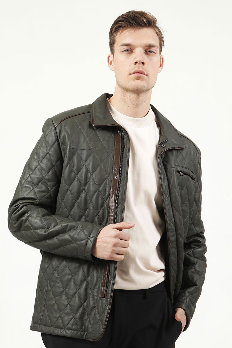 Men's Real Leather Coat - Dark Green #317608