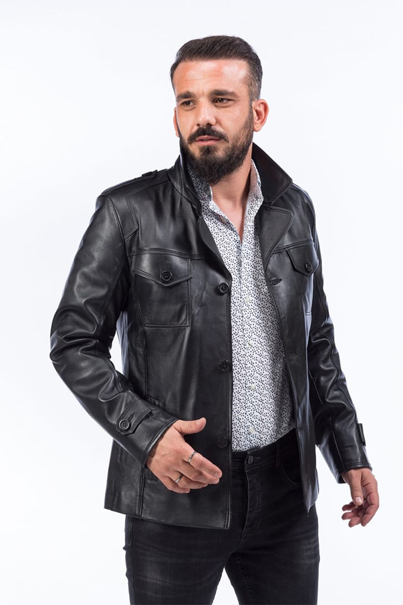 Men's Real Leather Jacket - Black #319075