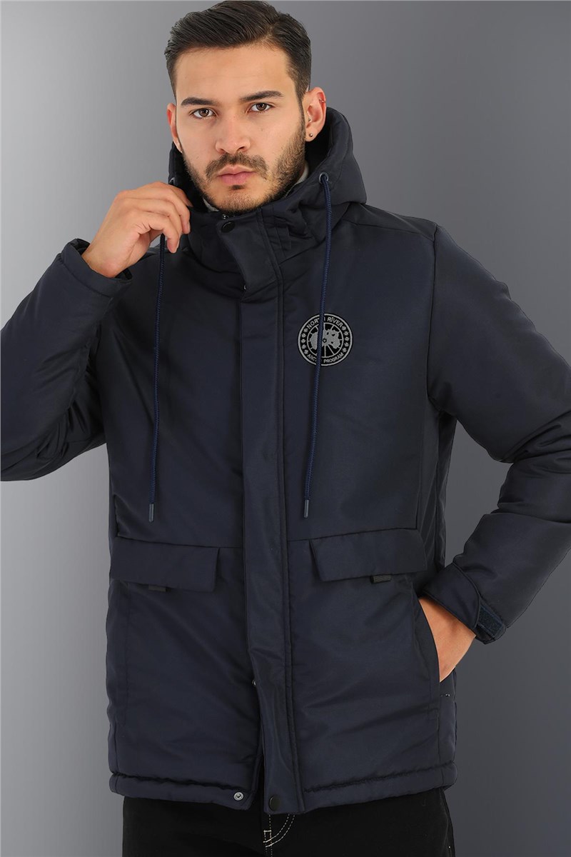 PA-500 Men's Waterproof Hooded Parka Jacket - Navy Blue #408206