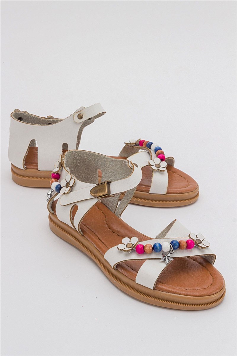 Children's sandals with decorative beads - White #385402