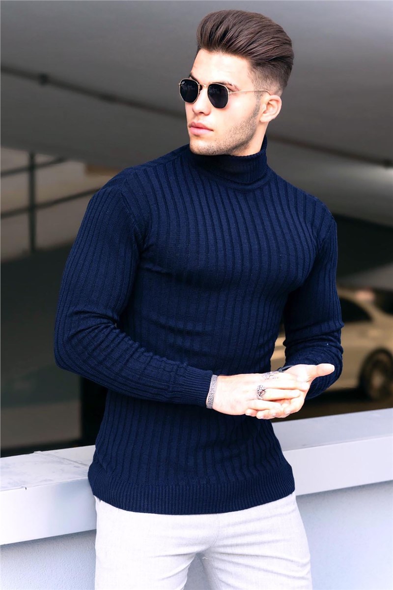 blue turtle neck men