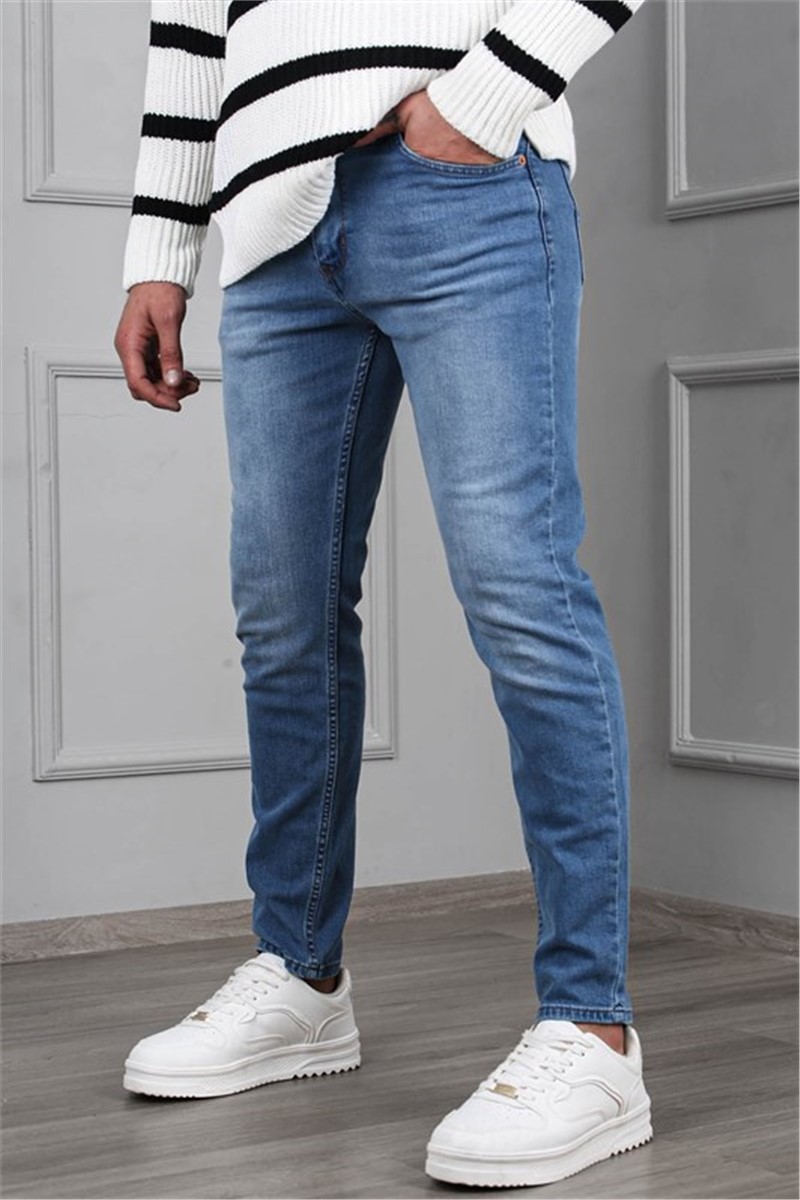 Męskie jeansy slim fit Erkek 6342 - niebieski #367688