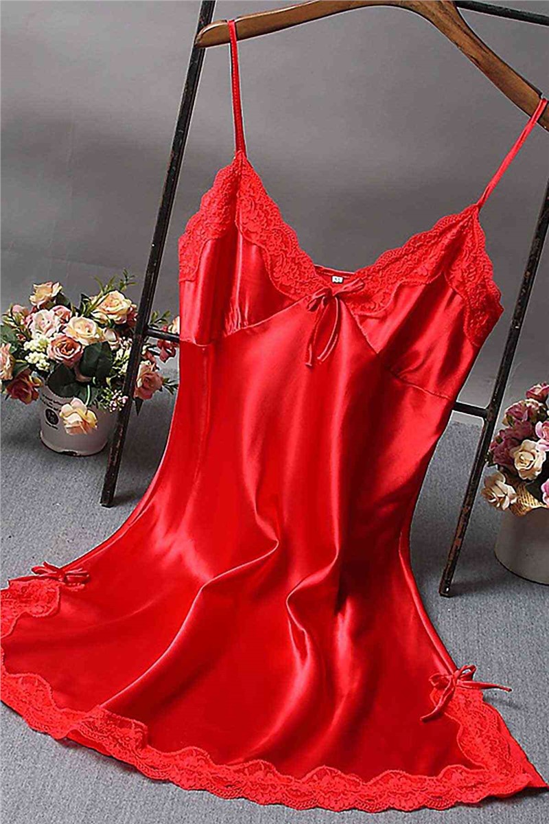 Satin nightgown with lace - Red # 310387