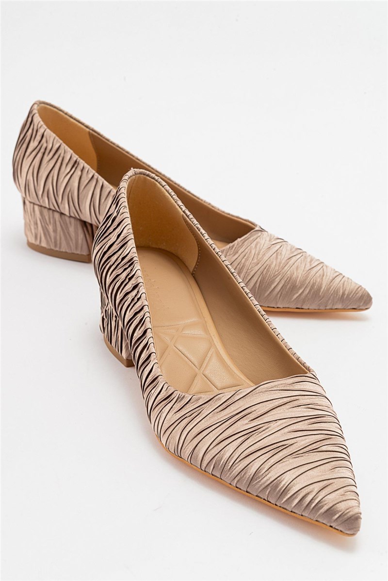 Women's Satin Heeled Shoes - Beige #407011