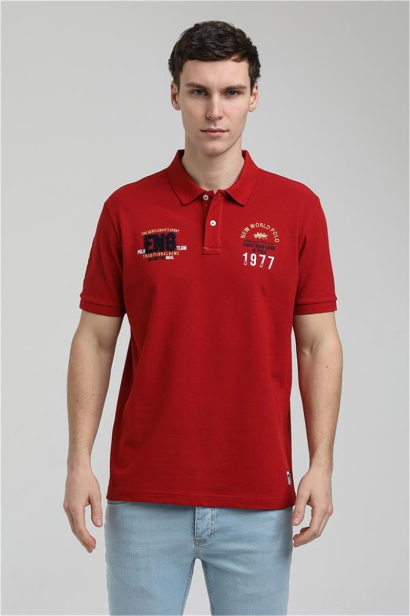 Tricou cu guler pentru bărbați 23SSM10256 - Roșu #371650