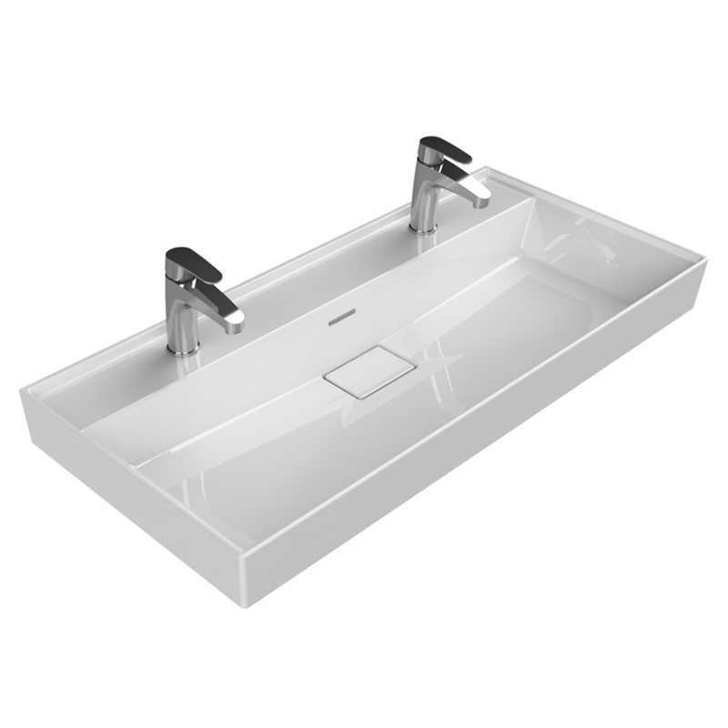 Turkuaz CeraStyle Sharp 100 cm Beyaz Çift Delikli Etajerli Lavabo  #340367