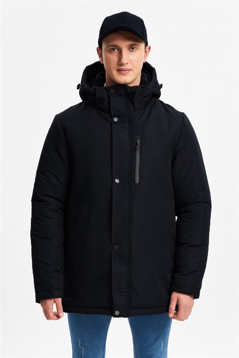 Herren-Parka RCP-16 mit Fleecefutter und abnehmbarer Kapuze – Schwarz #408164