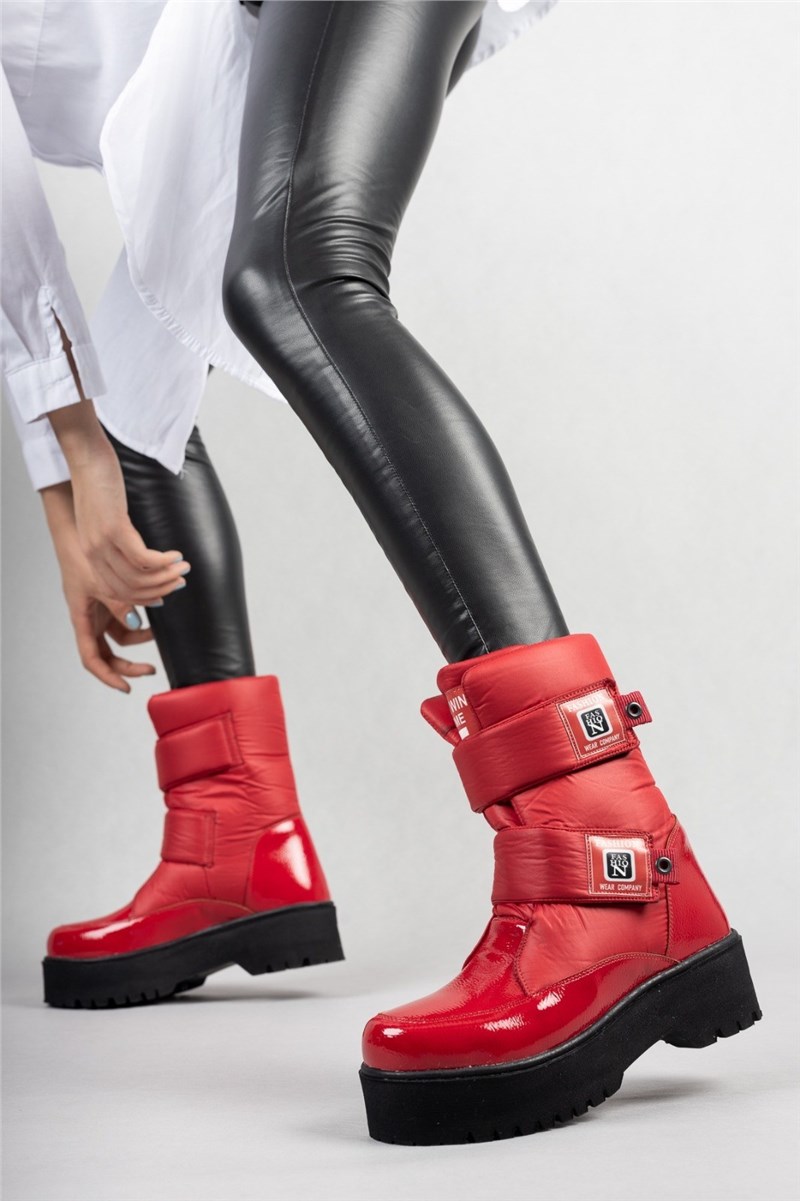 Damen-Schneestiefel mit Klettverschluss – Rot #407176