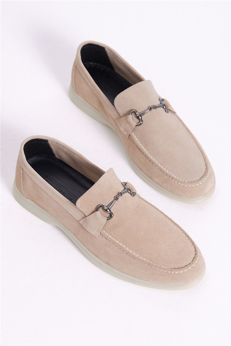 Men's Natural Suede Loafers - Beige #401252